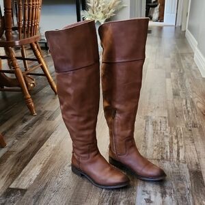 Franco Sarto Womens Haleen Brown Leather Knee High Boots Size 9.5 Wide Calf